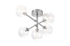 Gana Semi Flush Ceiling Tiered, 5 Light G9, IP44, Polished Chrome/Clear Smooth Round Glass