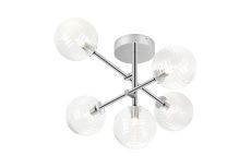 Gana Semi Flush Ceiling Tiered, 5 Light G9, IP44, Polished Chrome/Clear Ribbed Round Glass