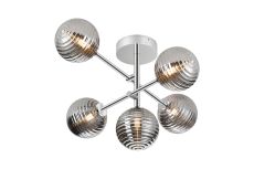 Gana Semi Flush Ceiling Tiered, 5 Light G9, IP44, Polished Chrome/Smoke Ribbed Round Glass