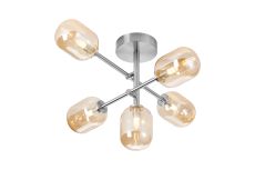 Gana Semi Flush Ceiling Tiered, 5 Light G9, IP44, Polished Chrome/Amber Smooth Tubular Glass