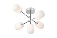 Gana Semi Flush Ceiling Tiered, 5 Light G9, IP44, Polished Chrome/Opal Smooth Tubular Glass