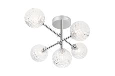 Gana Semi Flush Ceiling Tiered, 5 Light G9, IP44, Polished Chrome/Clear Cross Pattern Round Glass