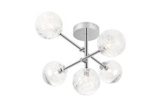 Gana Semi Flush Ceiling Tiered, 5 Light G9, IP44, Polished Chrome/Clear Dune Effect Round Glass