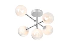 Gana Semi Flush Ceiling Tiered, 5 Light G9, IP44, Polished Chrome/White Two-Tone Snow Specks Round Glass