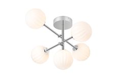 Gana Semi Flush Ceiling Tiered, 5 Light G9, IP44, Polished Chrome/Opal Round Segment Glass