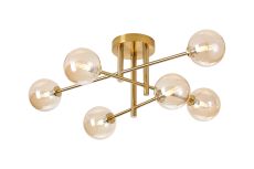 Gana Semi Flush Ceiling Tiered, 6 Light G9, IP44, Brass Gold/Amber Smooth Round Glass