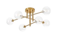 Gana Semi Flush Ceiling Tiered, 6 Light G9, IP44, Brass Gold/Clear Smooth Round Glass