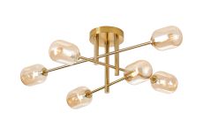 Gana Semi Flush Ceiling Tiered, 6 Light G9, IP44, Brass Gold/Amber Smooth Tubular Glass