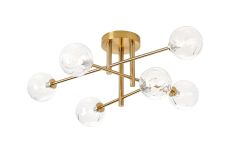 Gana Semi Flush Ceiling Tiered, 6 Light G9, IP44, Brass Gold/Clear Waved Round Glass