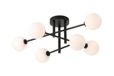 Gana Semi Flush Ceiling Tiered, 6 Light G9, IP44, Satin Black/Opal Smooth Round Glass