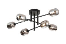 Gana Semi Flush Ceiling Tiered, 6 Light G9, IP44, Satin Black/Smoke Smooth Tubular Glass