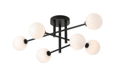 Gana Semi Flush Ceiling Tiered, 6 Light G9, IP44, Satin Black/Opal Round Segment Glass