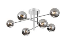 Gana Semi Flush Ceiling Tiered, 6 Light G9, IP44, Polished Chrome/Smoke Smooth Round Glass