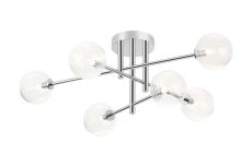 Gana Semi Flush Ceiling Tiered, 6 Light G9, IP44, Polished Chrome/Clear Ribbed Round Glass