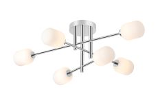 Gana Semi Flush Ceiling Tiered, 6 Light G9, IP44, Polished Chrome/Opal Smooth Tubular Glass