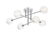 Gana Semi Flush Ceiling Tiered, 6 Light G9, IP44, Polished Chrome/Clear Dune Effect Round Glass