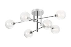 Gana Semi Flush Ceiling Tiered, 6 Light G9, IP44, Polished Chrome/Clear Swirl Round Glass