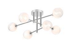 Gana Semi Flush Ceiling Tiered, 6 Light G9, IP44, Polished Chrome/White Two-Tone Snow Specks Round Glass