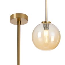 Gana 12cm Telescopic Pendant Kit, 1 Light G9, IP44, Brass Gold/Amber Smooth Round Glass