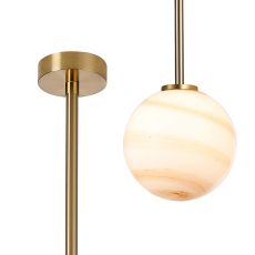 Gana 12cm Telescopic Pendant Kit, 1 Light G9, IP44, Brass Gold/Brown Round Marble Effect Glass