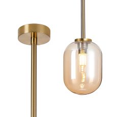 Gana 9cm Telescopic Pendant Kit, 1 Light G9, IP44, Brass Gold/Amber Smooth Tubular Glass