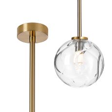 Gana 12cm Telescopic Pendant Kit, 1 Light G9, IP44, Brass Gold/Clear Waved Round Glass