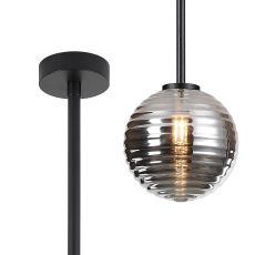 Gana 12cm Telescopic Pendant Kit, 1 Light G9, IP44, Satin Black/Smoke Ribbed Round Glass