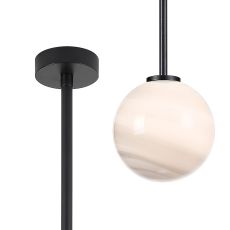 Gana 12cm Telescopic Pendant Kit, 1 Light G9, IP44, Satin Black/Grey Round Marble Effect Glass