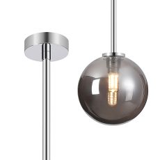 Gana 12cm Telescopic Pendant Kit, 1 Light G9, IP44, Polished Chrome/Smoke Smooth Round Glass