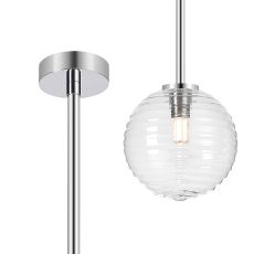 Gana 12cm Telescopic Pendant Kit, 1 Light G9, IP44, Polished Chrome/Clear Ribbed Round Glass