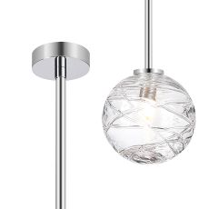 Gana 12cm Telescopic Pendant Kit, 1 Light G9, IP44, Polished Chrome/Clear Dune Effect Round Glass