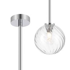 Gana 12cm Telescopic Pendant Kit, 1 Light G9, IP44, Polished Chrome/Clear Swirl Round Glass