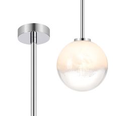 Gana 12cm Telescopic Pendant Kit, 1 Light G9, IP44, Polished Chrome/White Two-Tone Snow Specks Round Glass