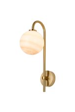 Gana Curved Arm Wall Light, 1 Light G9, IP44, Brass Gold/Brown Round Marble Effect Glass