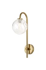 Gana Curved Arm Wall Light, 1 Light G9, IP44, Brass Gold/Clear Waved Round Glass