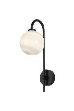 Gana Curved Arm Wall Light, 1 Light G9, IP44, Satin Black/Grey Round Marble Effect Glass