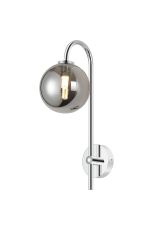 Gana Curved Arm Wall Light, 1 Light G9, IP44, Polished Chrome/Smoke Smooth Round Glass