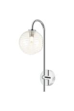 Gana Curved Arm Wall Light, 1 Light G9, IP44, Polished Chrome/Clear Ribbed Round Glass