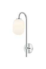 Gana Curved Arm Wall Light, 1 Light G9, IP44, Polished Chrome/Opal Smooth Tubular Glass