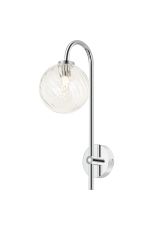 Gana Curved Arm Wall Light, 1 Light G9, IP44, Polished Chrome/Clear Swirl Round Glass