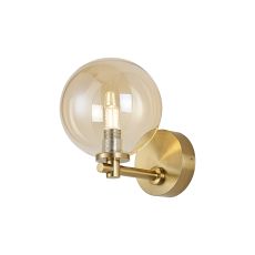 Gana Short Arm Wall Light, 1 Light G9, IP44, Brass Gold/Amber Smooth Round Glass