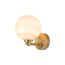 Gana Short Arm Wall Light, 1 Light G9, IP44, Brass Gold/Brown Round Marble Effect Glass