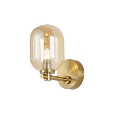 Gana Short Arm Wall Light, 1 Light G9, IP44, Brass Gold/Amber Smooth Tubular Glass