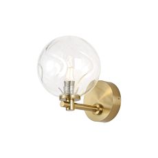 Gana Short Arm Wall Light, 1 Light G9, IP44, Brass Gold/Clear Waved Round Glass