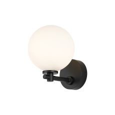 Gana Short Arm Wall Light, 1 Light G9, IP44, Satin Black/Opal Smooth Round Glass