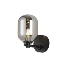 Gana Short Arm Wall Light, 1 Light G9, IP44, Satin Black/Smoke Smooth Tubular Glass