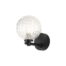 Gana Short Arm Wall Light, 1 Light G9, IP44, Satin Black/Clear Cross Pattern Round Glass