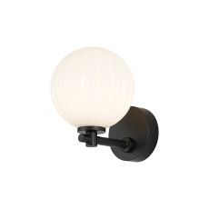 Gana Short Arm Wall Light, 1 Light G9, IP44, Satin Black/Opal Round Segment Glass