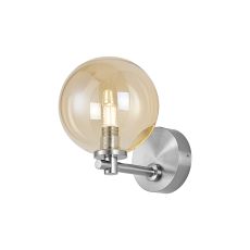 Gana Short Arm Wall Light, 1 Light G9, IP44, Polished Chrome/Amber Smooth Round Glass