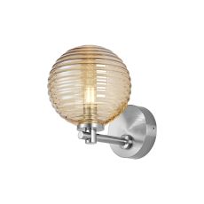 Gana Short Arm Wall Light, 1 Light G9, IP44, Polished Chrome/Amber Ribbed Round Glass